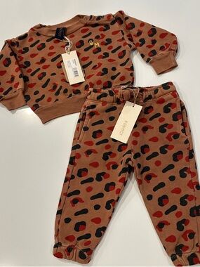 NWT Bonmot Organic Brown Leopard Sweatshirt + Joggers Set